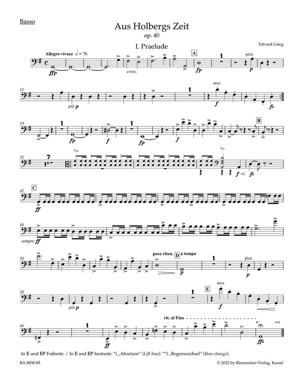 Aus Holbergs Zeit op.40&nbsp;&nbsp;für Streichorchester&nbsp;&nbsp;Kontrabass