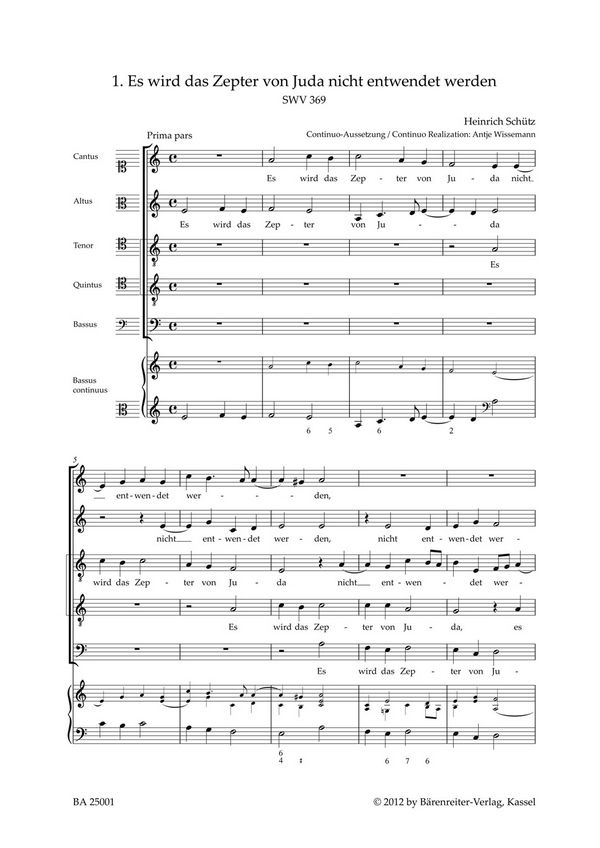 Es wird das Zepter von Juda nicht entwendet werden SWV369&nbsp;&nbsp;für gem Chor a cappella (Instrumente ad lib)&nbsp;&nbsp;Chorpartitur