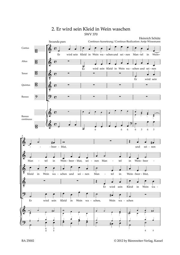 Er wird sein Kleid in Wein waschen SWV370&nbsp;&nbsp;für gem Chor a cappella (Instrumente ad lib)&nbsp;&nbsp;Chorpartitur