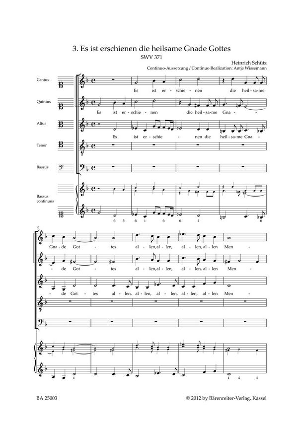 Es ist erschienen die heilsame Gnade Gottes SWV371&nbsp;&nbsp;für gem Chor a cappella (Instrumente ad lib)&nbsp;&nbsp;Chorpartitur