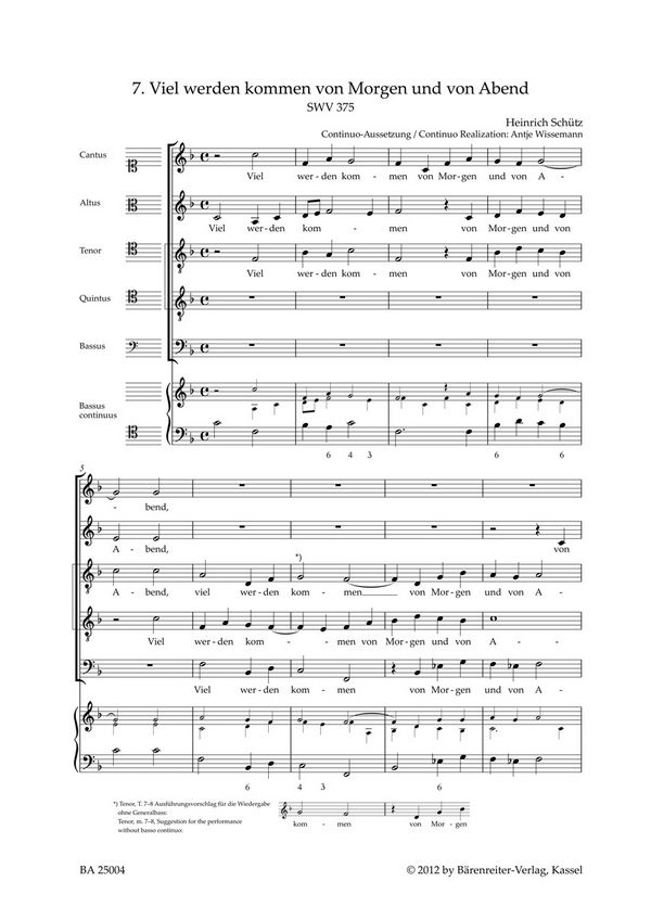 Viel werden kommen von Morgen und von Abend SWV375&nbsp;&nbsp;für gem Chor a cappella (Instrumente ad lib)&nbsp;&nbsp;Chorpartitur