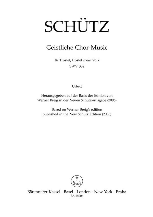 Tröstet tröstet mein Volk SWV382&nbsp;&nbsp;für gem Chor a cappella (Instrumente ad lib)&nbsp;&nbsp;Chorpartitur