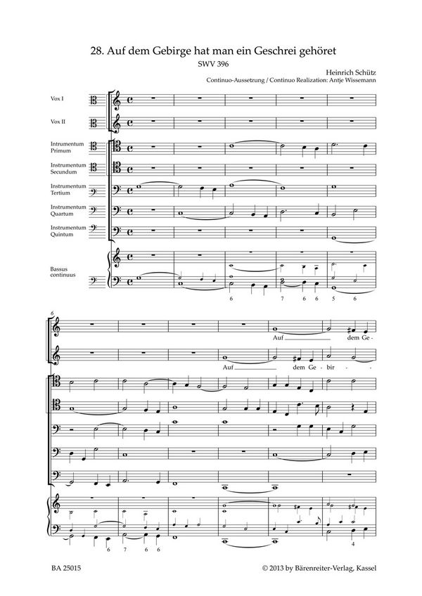 Auf dem Gebirge hat man ein Geschrei gehört SWV396&nbsp;&nbsp;für gem Chor a cappella (Instrumente ad lib)&nbsp;&nbsp;Chorpartitur