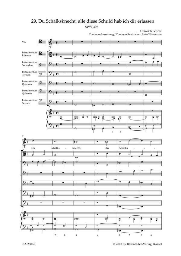 Du Schalksknecht alle diese Schuld hab ich dir erlassen SWV397&nbsp;&nbsp;für gem Chor a cappella (Instrumente ad lib)&nbsp;&nbsp;Chorpartitur