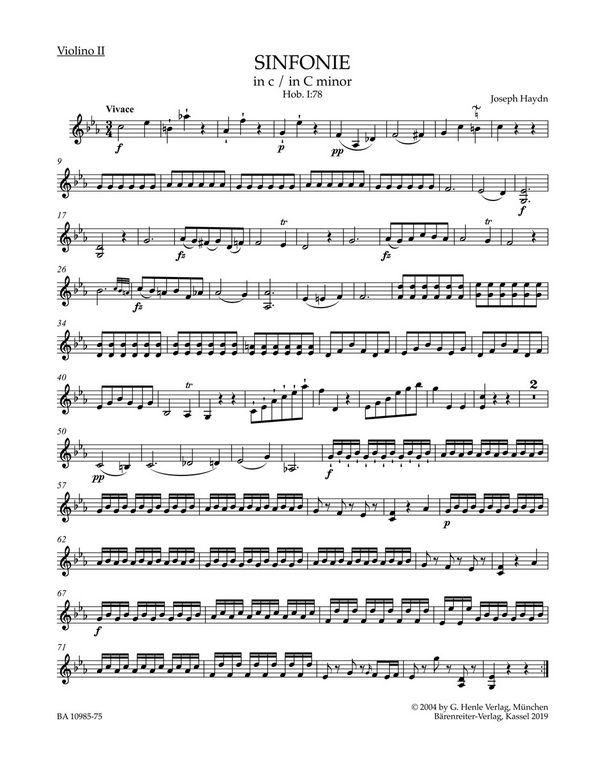 Sinfonie c-Moll Hob.I:78&nbsp;&nbsp;für Orchester&nbsp;&nbsp;Violine 2