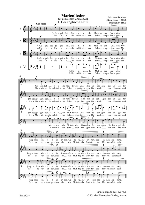 Der Englische Gruss op.22,1&nbsp;&nbsp;für gem Chor a cappella&nbsp;&nbsp;Chorpartitur