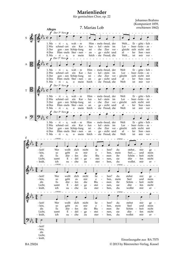 Marias Lob op.22,7&nbsp;&nbsp;für gem Chor a cappella&nbsp;&nbsp;Chorpartitur