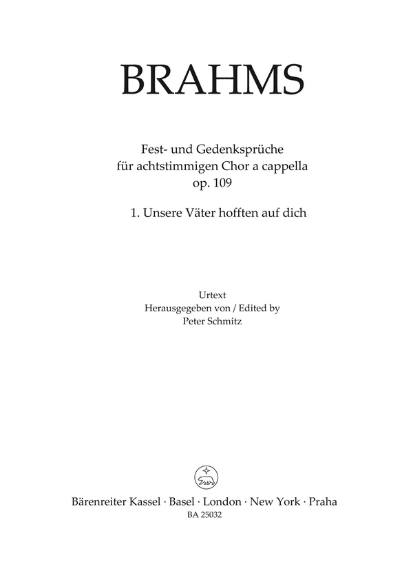 Unsere Väter hofften auf dich op.109,1&nbsp;&nbsp;für gem Chor (SSAATTBB) a cappella&nbsp;&nbsp;Chorpartitur
