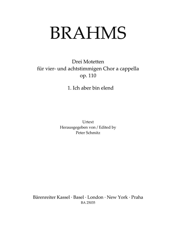 Ich aber bin elend op.110,1&nbsp;&nbsp;für gem Chor (SSAATTBB) a cappella&nbsp;&nbsp;Chorpartitur