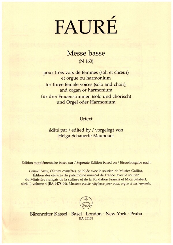 Messe basse N163&nbsp;&nbsp;für Frauenchor (solo und chorisch) und Orgel (Harmonium)&nbsp;&nbsp;Chorpartitur (la)