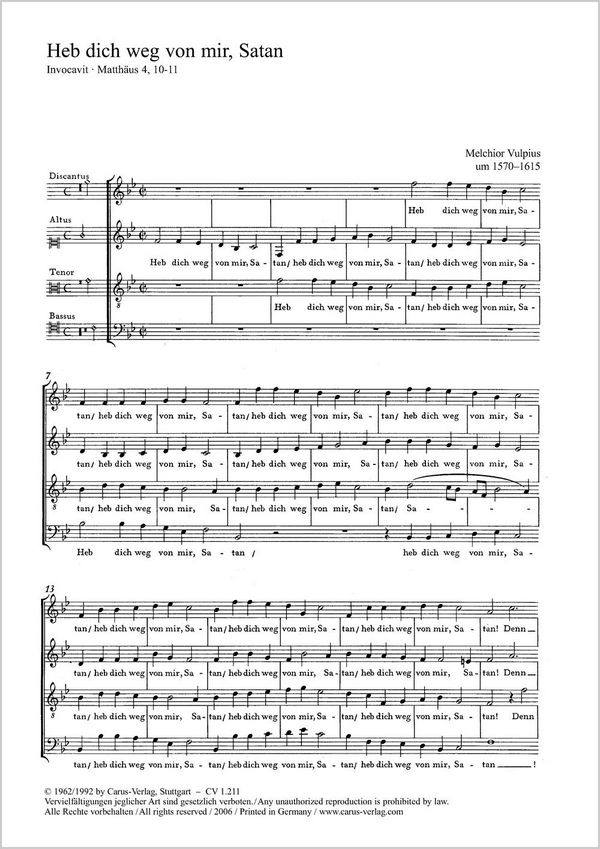 Heb dich weg von mir, Satan&nbsp;&nbsp;Coro SATB&nbsp;&nbsp;P