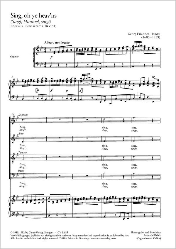 Singt, Himmel, singt&nbsp;&nbsp;Coro SATB, Org&nbsp;&nbsp;P