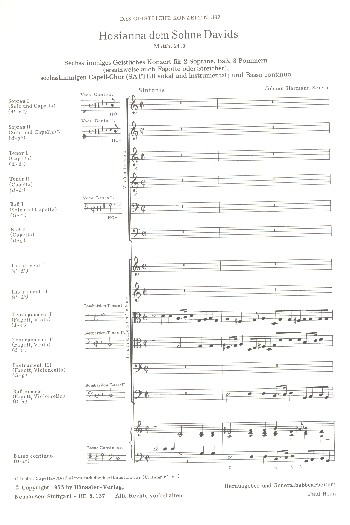 Hosianna dem Sohne Davids&nbsp;&nbsp;für SSB, 3 Pommern (3 Fagotte/2 Violen, Vc), 6 stg gem Chor, Bc&nbsp;&nbsp;Partitur