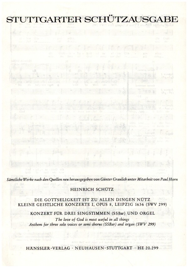 Die Gottseligkeit ist zu allen Dingen nütz&nbsp;&nbsp;für 2 Singstimmen (SSBar) und Orgel&nbsp;&nbsp;Partitur