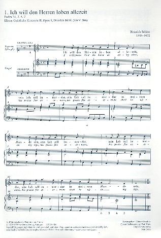 Ich will den Herren loben allezeit SWV306&nbsp;&nbsp;für Sopran und Orgel&nbsp;&nbsp;Partitur