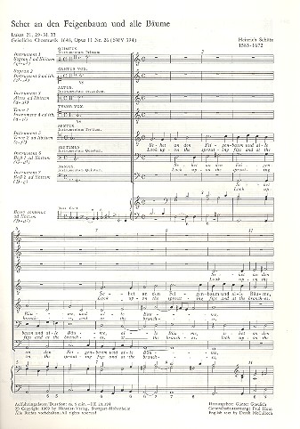 Sehet an den Feigenbaum op.11,26 SWV394&nbsp;&nbsp;gem Chor (Instrumente) (SSATBB) (Bc ad lib)&nbsp;&nbsp;Partitur