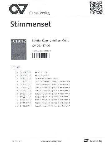 Komm heiliger Geist Herre Gott SWV417&nbsp;&nbsp;für Soli, gem Chor und Instrumente&nbsp;&nbsp;Stimmensatz