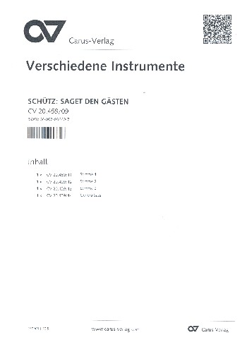 Saget den Gästen siehe meine Mahlzeit habe ich bereitet SWV459&nbsp;&nbsp;fü gem Chor und instrumente&nbsp;&nbsp;Stimmensatz (1-1-1-1)