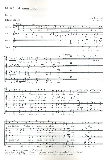 Missa solemnis C-Dur für Soli (SATB),  Chor und Orchester  Chorpartitur