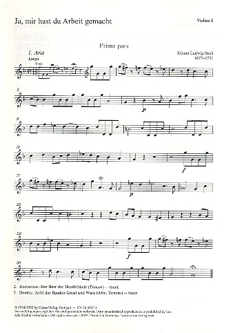 Ja mir hast du Arbeit gemacht  für Soli, gem Chor und Instrumente  Violine 1