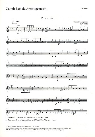 Ja mir hast du Arbeit gemacht  für Soli, gem Chor und Instrumente  Violine 2