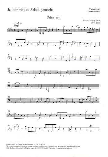 Ja mir hast du Arbeit gemacht  für Soli, gem Chor und Instrumente  Violoncello/Kontrabass