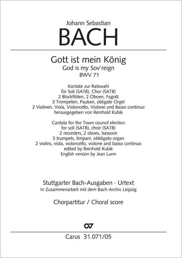 Gott ist mein König&nbsp;&nbsp;Kantate Nr.71 BWV71&nbsp;&nbsp;Chorpartitur
