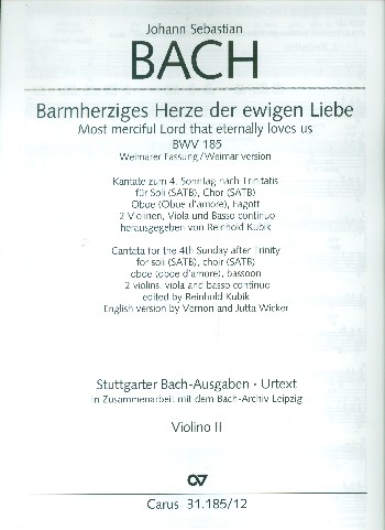 Barmherziges Herze der ewigen Liebe (Weimarer Fassung)&nbsp;&nbsp;Kantate Nr.185 BWV185&nbsp;&nbsp;Violine 2