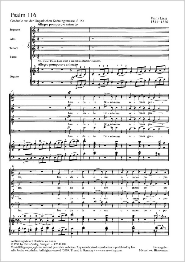 Der 116. Psalm  Coro TTBB (SATB), Org  P