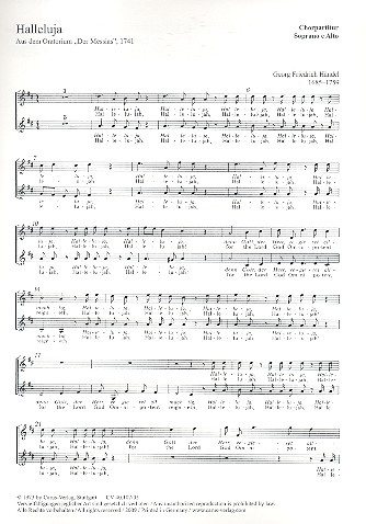 Halleluja aus Der Messias HWV56 (Version 1)&nbsp;&nbsp;für gem Chor und Orchester&nbsp;&nbsp;Chorpartitur (dt/en)