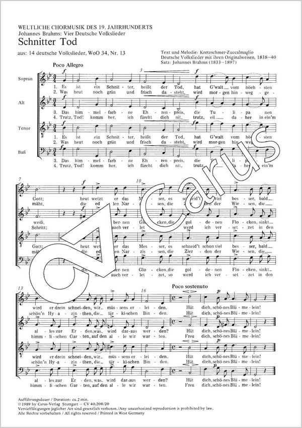 Brahms: Vier deutsche Volkslieder&nbsp;&nbsp;&nbsp;&nbsp;SB