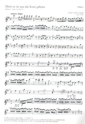 Denn es ist uns ein Kind geboren (Version 1)&nbsp;&nbsp;für gem Chor und Orchester&nbsp;&nbsp;Violine 1