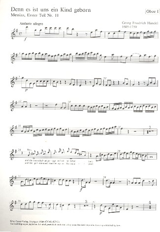 Denn es ist uns ein Kind geboren (Version 1)&nbsp;&nbsp;für gem Chor und Orchester&nbsp;&nbsp;Oboe 1