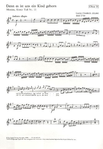 Denn es ist uns ein Kind geboren (Version 1)&nbsp;&nbsp;für gem Chor und Orchester&nbsp;&nbsp;Oboe 2