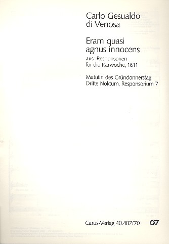 Eram quasi agnus innocens&nbsp;&nbsp;für gem Chor a cappella&nbsp;&nbsp;Partitur