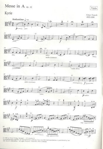 Messe A-Dur op.12 für Soli,  Chor, Orchester und Orgel ad lib.  Viola