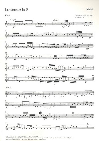 Landmesse F-Dur  für Bass, Alt oder Violine ad lib. und Orgel  Violine