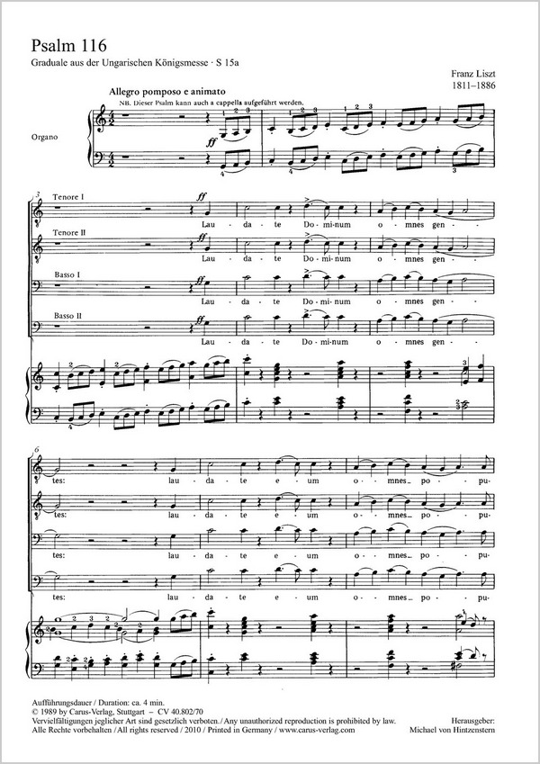 Der 116. Psalm  Coro TTBB (SATB), Org  P