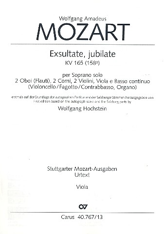 Exsultate jubilate KV165 (KV158a)&nbsp;&nbsp;für Sopran und Orchester&nbsp;&nbsp;Viola