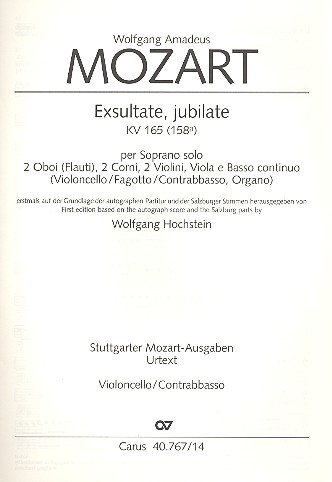 Exsultate jubilate KV165 (KV158a)&nbsp;&nbsp;für Sopran und Orchester&nbsp;&nbsp;Violoncello/Kontrabass