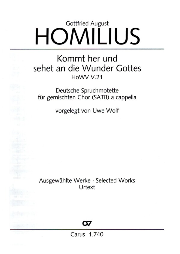 Kommt her und sehet an die Wunder Gottes HoWV V.21  für gem Chor a cappella  Chorpartitur