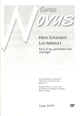 Lux aeterna für gem Chor und Orgel  Partitur  