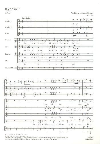 Kyrie F-Dur KV33&nbsp;&nbsp;für Chor, Streicher und Orgel&nbsp;&nbsp;Partitur