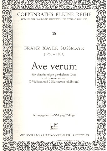 Ave verum&nbsp;&nbsp;für gem Chor und Bc (2 Violinen und 2 Klarinetten ad lib)&nbsp;&nbsp;Partitur (= Chorpartitur)
