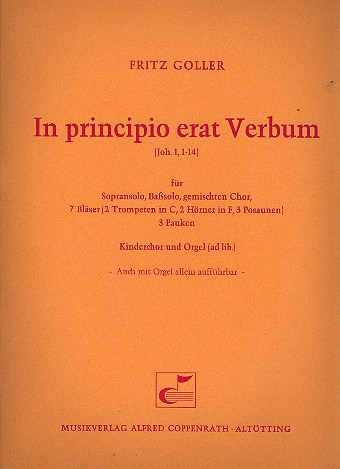 In principio erat verbum für Sopran,  bass, Chor, 2 Trompeten in C, 2 Hörner  in F und 3 Posaunen,   Partitur