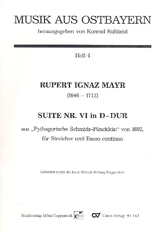 Suite D-Dur Nr.6  für 2 Violinen, Viola, Violoncello und Bc  Partitur