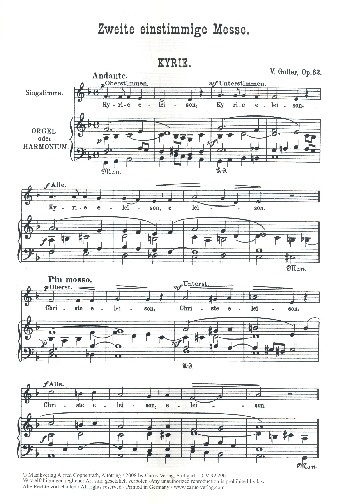 Einstimmige Messe nr.2&nbsp;&nbsp;für gem Chor unisono und Orgel (Harmonium)&nbsp;&nbsp;Partitur