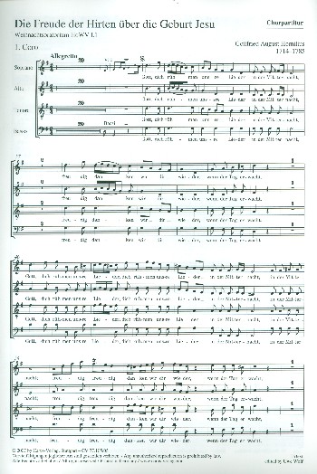 Die Freude der Hirten über die Geburt Jesu HoWVI.1  für Soli, gem Chor und Orchester  Chorpartitur
