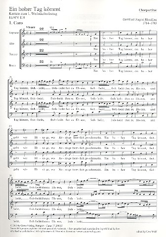 Ein hoher Tag kömmt HoWVII.9  für Soli, gem Chor und Orchester  Chorpartitur