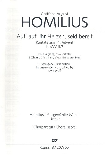 Auf auf ihr Herzen, seid bereit  für Soli, gem Chor, 2 Oboen, 2 Violinen, Viola, Bc  Chorpartitur